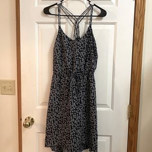 Blue and white floral sleeveless summer dress